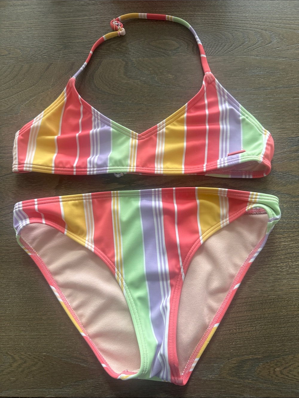 Roxy Girls' Stripe Bikini - Coral, Yellow, Mint, Lavender, White